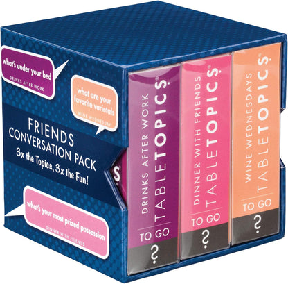 TableTopics Friends Conversation Pack Card Game - 120 Fun Conversation Starter Cards for Adult Parties, Friends’ Game Nights, or Girls’ Nights, Getting to Know You Questions, Boxed Set of 3 Topics