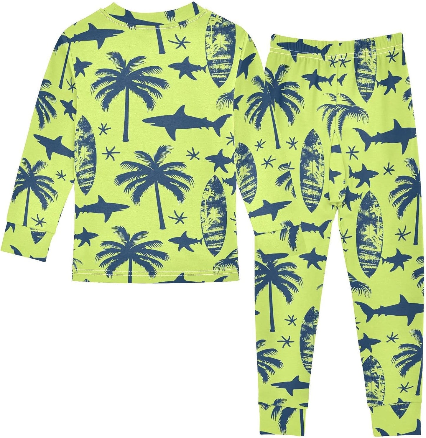 ALAZA Shark Starfish Palm Tree 2 Piece Pajama Set Long Sleeve Top and Pants Sleepwear Unisex - Colors A