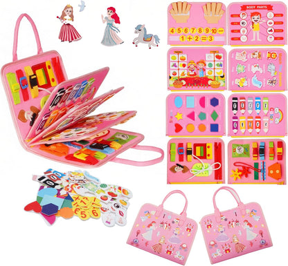 Toddler Busy Board-Montessori Toys for Boy Girl Birthday Gift, Sensory Learning Toys for Toddlers Busy Book, Airplane Car Travel Activities Toy,Learn Fine Motor Skills