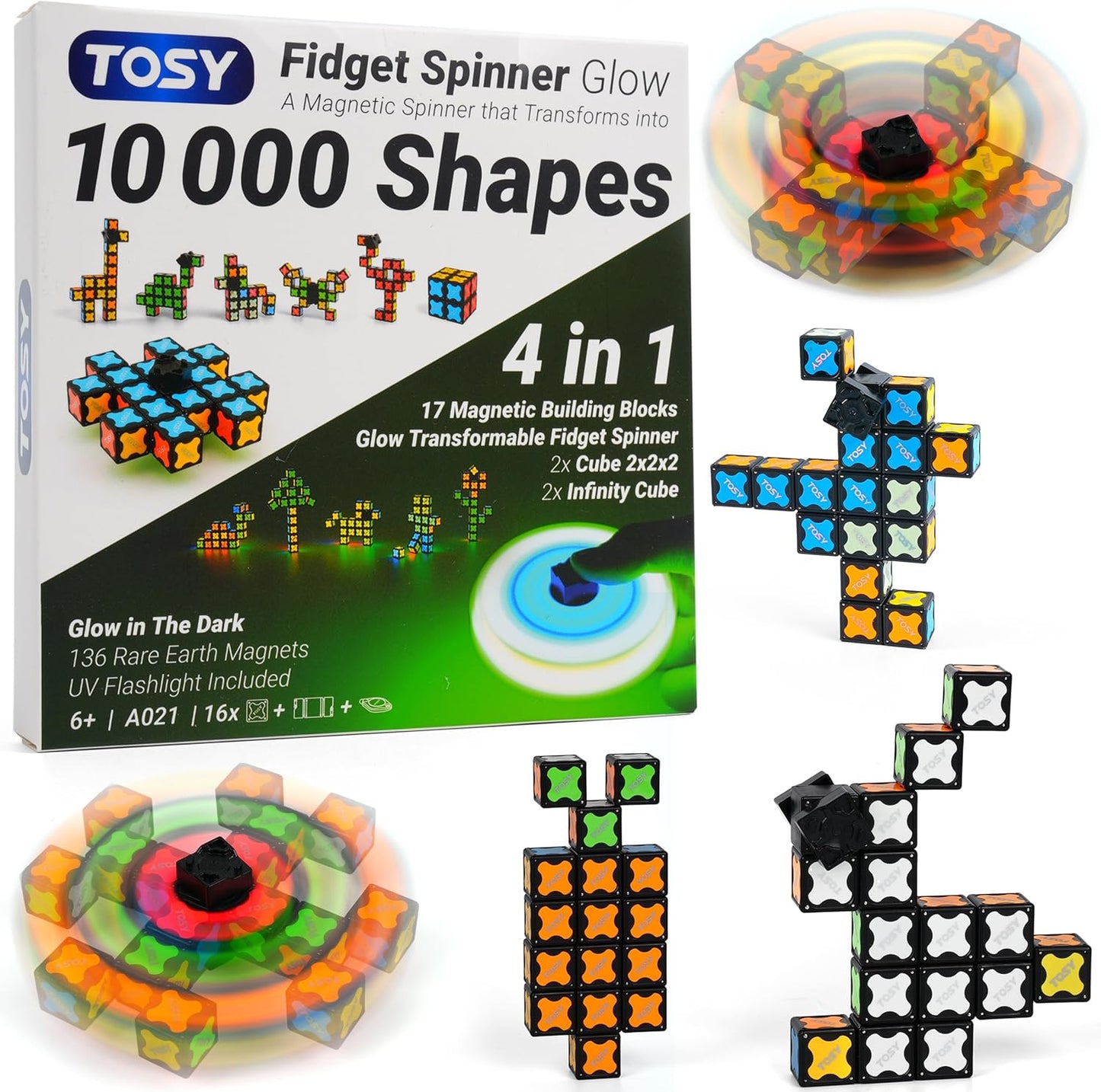 TOSY Magnet Fidget Spinner Mini - 8 Blocks, 3 in 1 Toy: Transformable Fidget Spinner, Infinity Cube, 2x2 Puzzle Cube, Easter Basket Stuffers for Kids/Adults, STEM Sensory Stress Relief Toy