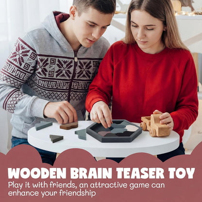 Yunsailing 3 Pack Large Hexagon Tangram Puzzle Wooden Brain Puzzles for Adult Challenge Wood Russian Blocks Brain Teasers Geometric Jigsaw Block Logic Iq Stem Family Graduation Gifts(Vintage)