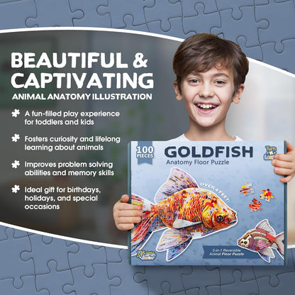 Bullfrog Animal Anatomy Floor Puzzle | 100-Piece Double Sided Jigsaw Puzzle | Large-Sized, Over 4 Feet Scientifically Accurate Illustration of Frog - Fun and Educational Toy for Kids, Toddlers