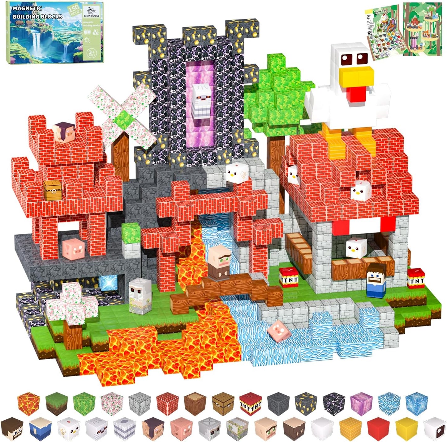 Magnetic Blocks Toys for Kids, 100 PCS Building Blocks Cubes, Stacking Magnetic Tiles Toys for Kids Toddlers Boys Girls Ages 3 4 5 6 7 8-12 Birthday Gifts Party Supplies (Underworld)