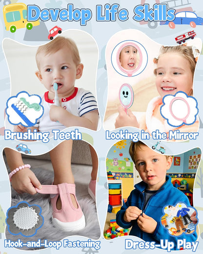 Meafeng Vehicles Educational Book for Toddlers 1–3, Montessori Quiet Activity & Learning Book with Cars, Trucks & Firefighters, Educational Toy for Early Learning, Travel Toy for Car & Airplane Trips