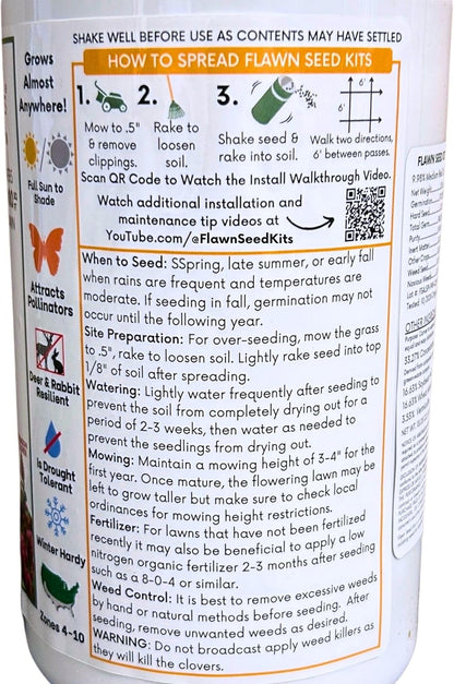 Flawn Seed Kits Speedy Bee Lawn, 500 SqFt, Dutch & Crimson Clover, Self-Heal, Easy to Spread, Low Maintenance, Pet, Kid, Eco-Friendly Regenerative