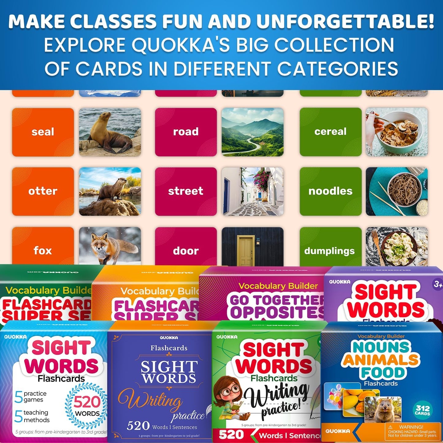 QUOKKA 104 Noun Flash Cards Set – Kids and Adults Vocabulary Builder for ABA Therapy, Early Childhood Education, and ESL Teaching – Picture Cards for Speech Therapy and Vocabulary Building Activities