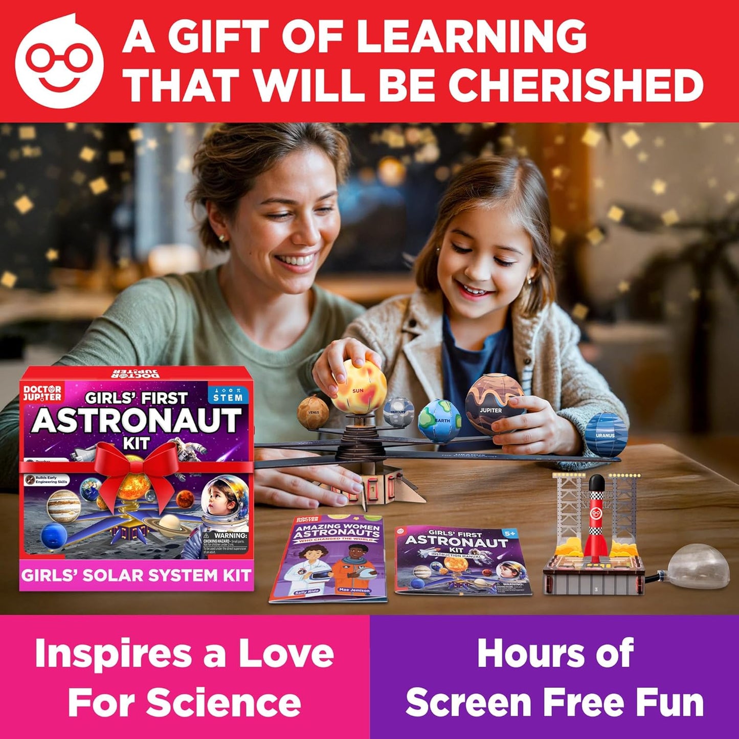 Doctor Jupiter Girls' First Astronaut Kit, Solar System Model STEM Project, Science Kit for Kids Age 5-7-8-10-12 Year Olds | Learning & Educational Space Toys