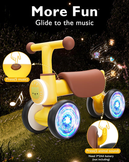 Toddler Toys Balance Bike for 1 Year Old Girl Gifts,4 Wheels Colorful Lighting with Music Baby First Bike,Toddler Girl Toys Balance Bike for 1st 2 Year Old Birthday Gifts