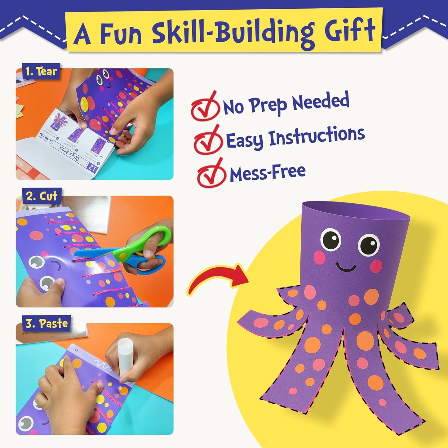 Funcils Toddler Scissor Skills - Art Supplies & Crafts Kit for Kids, Safety Scissors, Fine Motor Toys, Montessori Gifts for Boys & Girls Ages 3, 4, 5, 6, 7 Year Old, Preschool Learning Activity Books