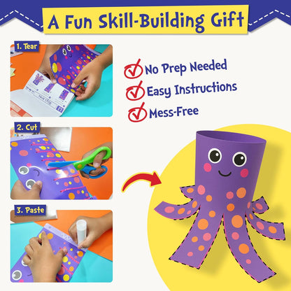 Funcils Toddler Scissor Skills - Art Supplies & Crafts Kit for Kids, Safety Scissors, Fine Motor Toys, Montessori Gifts for Boys & Girls Ages 3, 4, 5, 6, 7 Year Old, Preschool Learning Activity Books