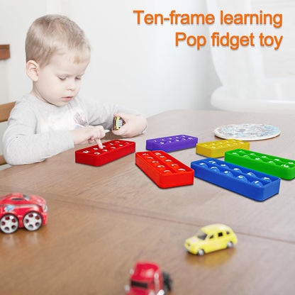 Ten Frame Pop Math Manipulatives - Set of 10 Silicone Fidget Toys for Kindergarten Classrooms - Engaging Educational Counting & Addition Toys for Kids 3 4 5 Years Old