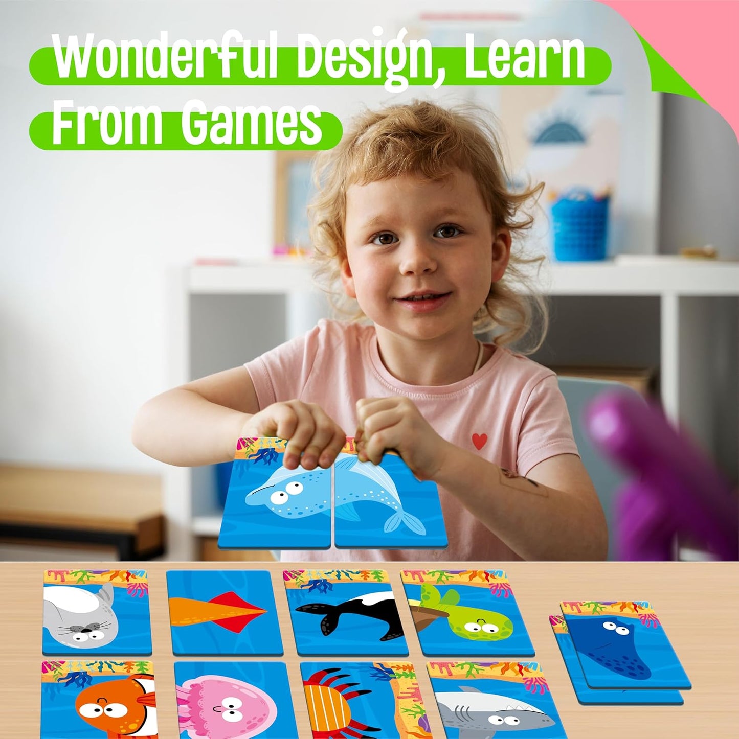 SpriteGru Jungle Animal Memory Game, 28 Chunky Cards Wild Animal Head Tail Matching Game 1-5 Players Memory Matching Game for Age
