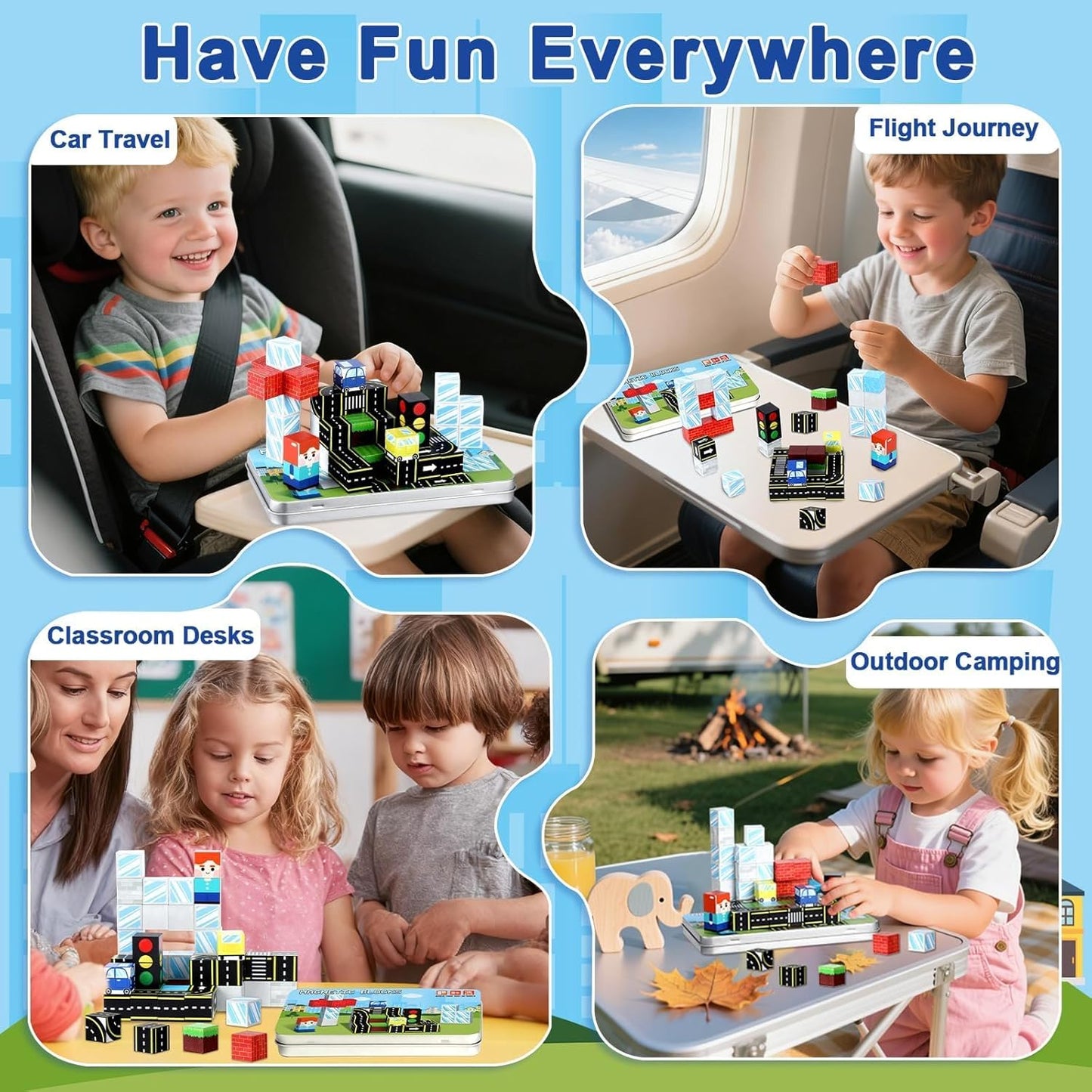 QOUBAI 45PCS Mini Magnetic Blocks Travel Toys, Magnet Building Cubes Tiles Set with Portable Iron Case, Learning Activities Gifts for Kids Toddlers Boys & Girls Ages 3-8 (Construction)