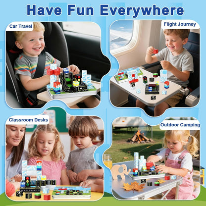 QOUBAI 45PCS Mini Magnetic Blocks Travel Toys, Magnet Building Cubes Tiles Set with Portable Iron Case, Learning Activities Gifts for Kids Toddlers Boys & Girls Ages 3-8 (Construction)