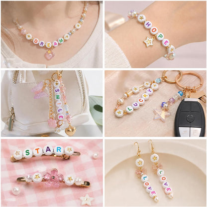SUTOUG 1000PCS Colourful Letter Beads for Threading, 4 x 7 MM Acrylic Round Alphabet Beads for Jewellery DIY Making Crafts Bracelets Necklaces Ornaments