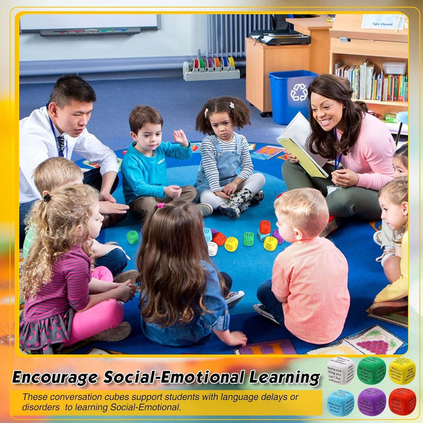 Hanaive 12 Pcs Learning Conversation Cubes Social Emotional Learning Dice Family Dice Game Speech Therapy School Counselor Supplies for Kids Teacher Family Classroom(Foam)