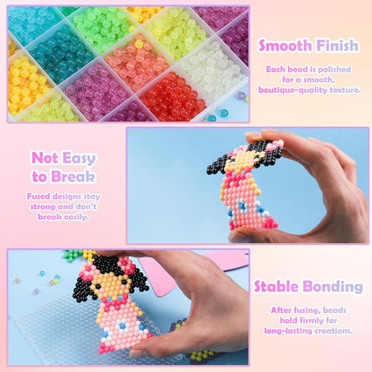 Liangding Fuse Beads Kit for Girls Ages 6+ – 4400 Pcs 5mm Beads in 32 Colors with Spray Bottle, Puzzle Guide, Clamps & Chains | Creative DIY Arts & Crafts Gift