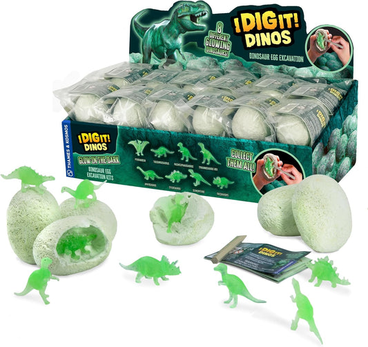Thames & Kosmos I Dig It! Glow-in-the-Dark Dinosaur Egg Excavation Gift Set | 24 Excavation Kits w/Dino Figures | Party Favors, Stocking Stuffers, Easter Baskets | Collect 8 Unique Glowing Dinos