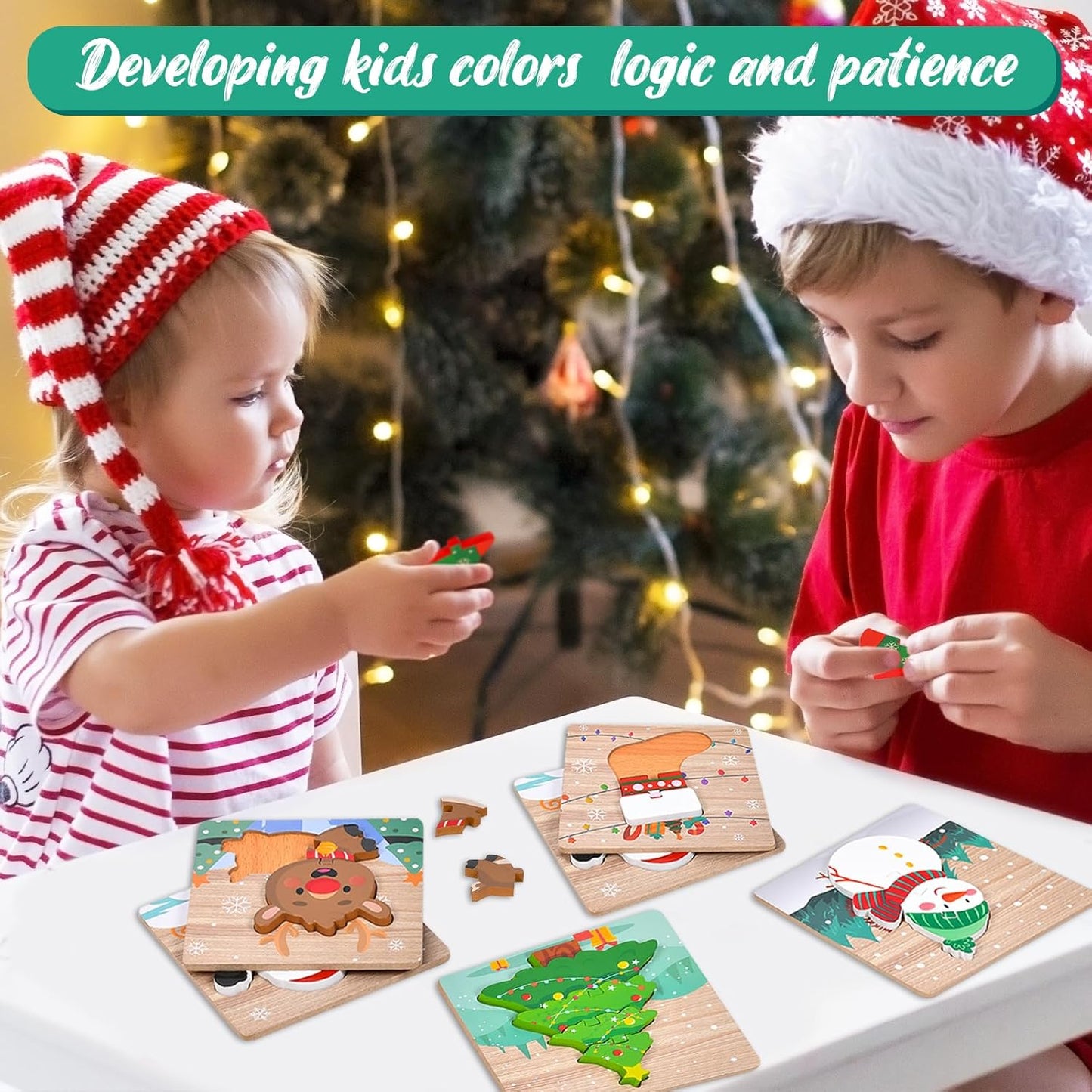 6 Pack Wooden Puzzles for Toddlers 1-3, Montessori Puzzles for 2-4 Year Old, Animal Shape Toddler Puzzles Montessori Toy Baby Learning Preschool Educational Toys Gift