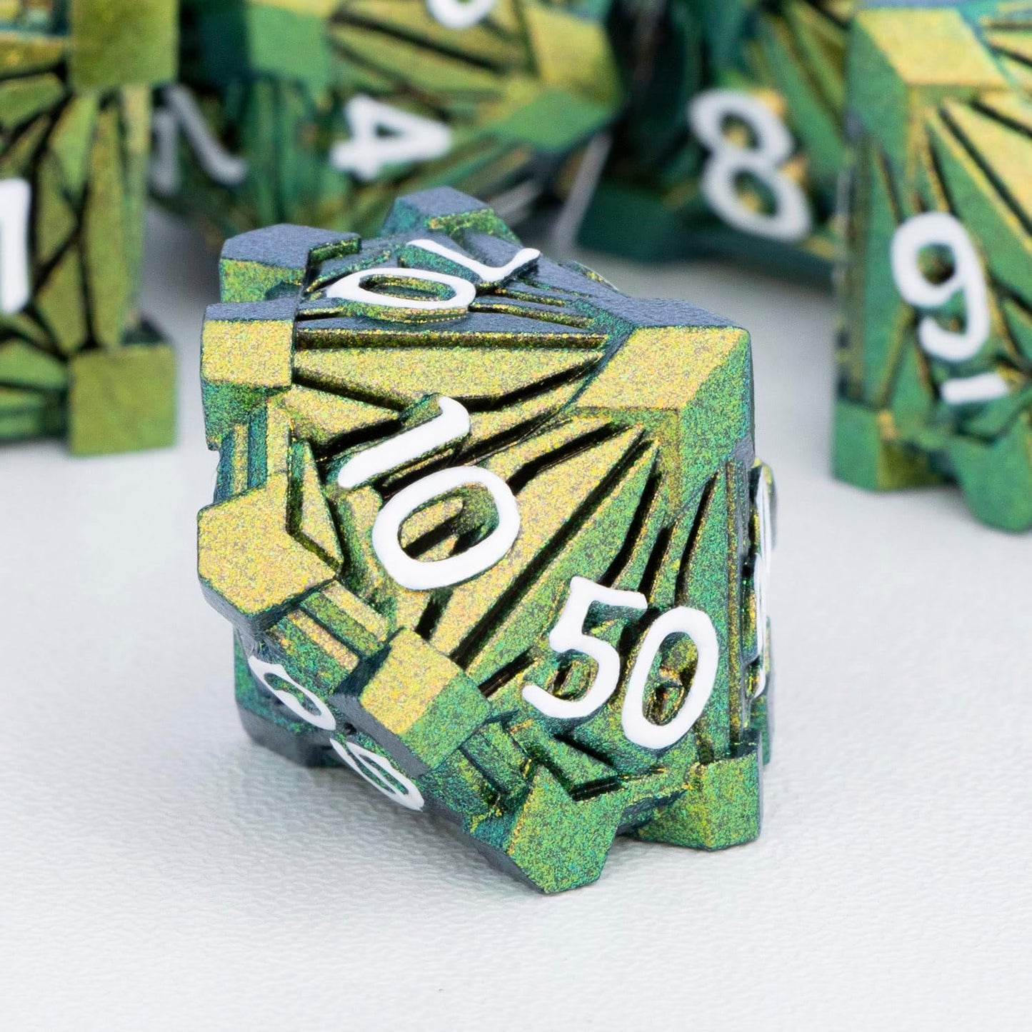 7PCS Metal DND Dice Set with Box, Debris RPG Blue White D and D Dice for D&D Tabletop Games Role Playing Game Polyhedral Dice Set D20 D12 D10 D8 D6 D4