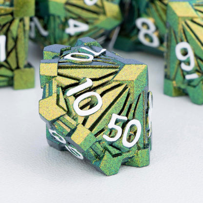 7PCS Metal DND Dice Set with Box, Debris RPG Blue White D and D Dice for D&D Tabletop Games Role Playing Game Polyhedral Dice Set D20 D12 D10 D8 D6 D4