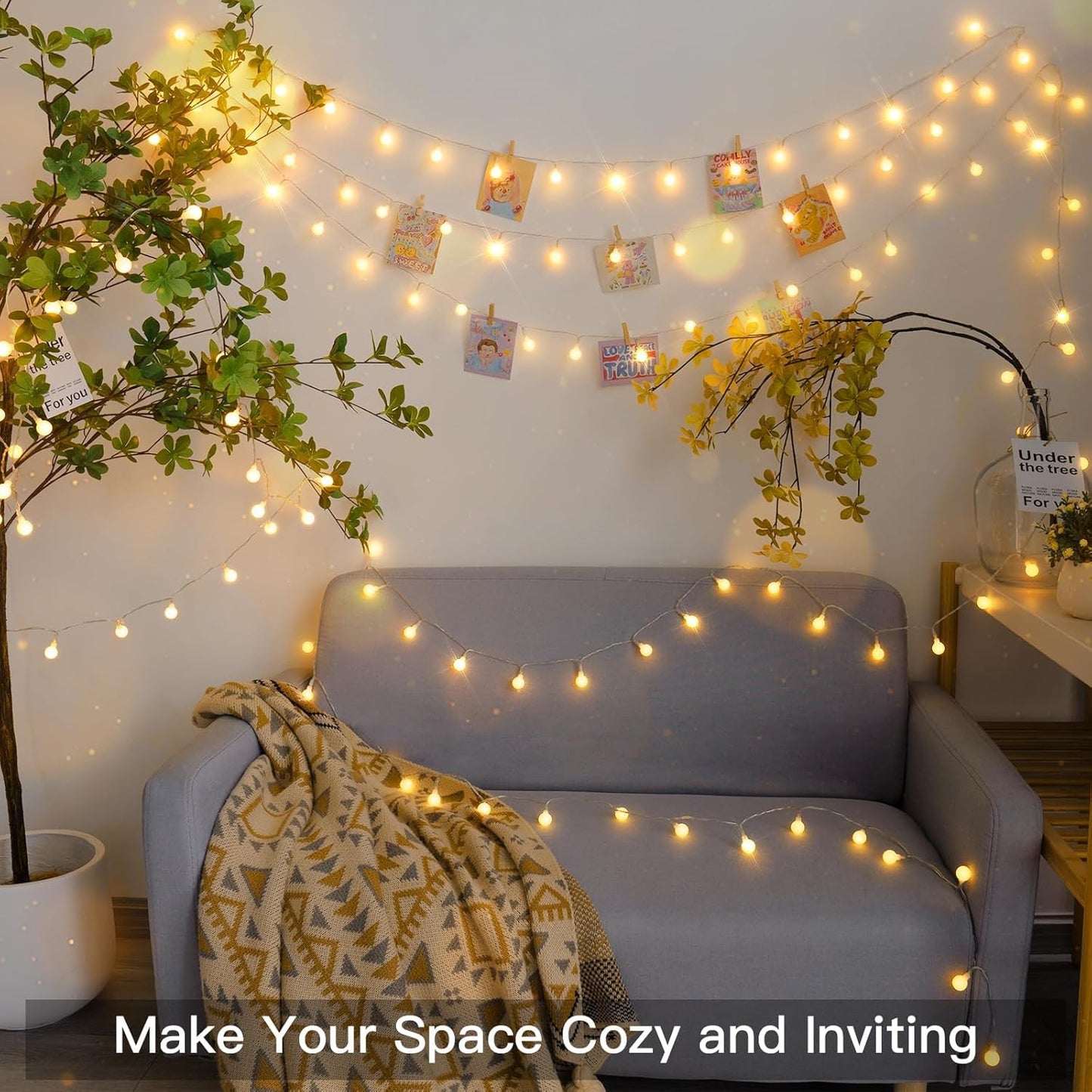 suddus String Lights for Bedroom, 66ft 200 Led Connectable Globe String Lights Indoor, Hanging Fairy Lights Plug in with Remote for Kids Room Dorm Classroom Outdoor Christmas Tree Decor, Warm White