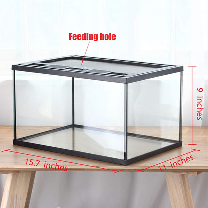 crapelles Frogs Glass Terrarium Feeding kit Tank, 15.7×11×9 inches, for Reptile Amphibians, Insect, Horned Frogs, Waterweed Prairie Style Habitat, with Green Artificial Turf Pad, Natural Volcanic Rock
