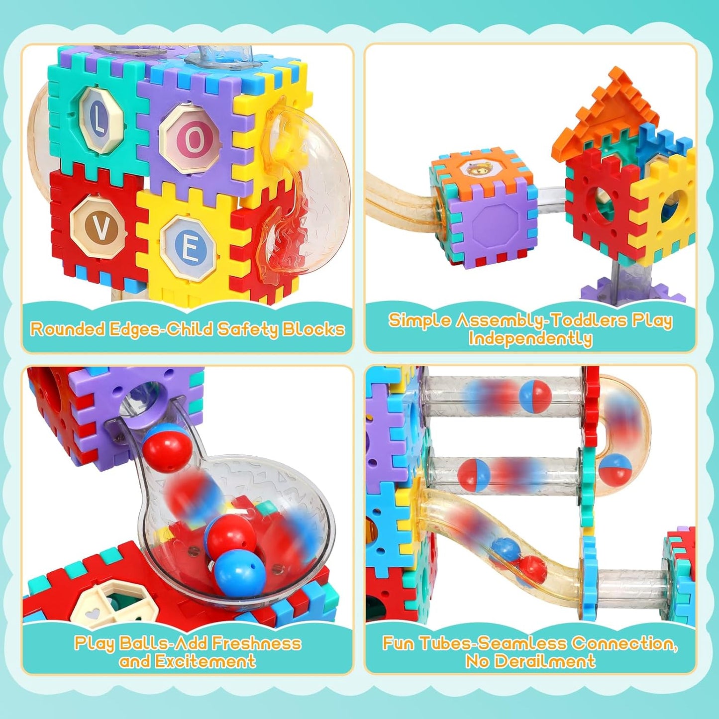 AOSITE 234 PCS STEM Marble Run Building Learning Toy Kid Gift Construction Race Track Marbles Run Building Block for 4 5 6 7 8 9 10 11 12Years, Creative Marble Run Games Boy Girl Birthday Xmas Present