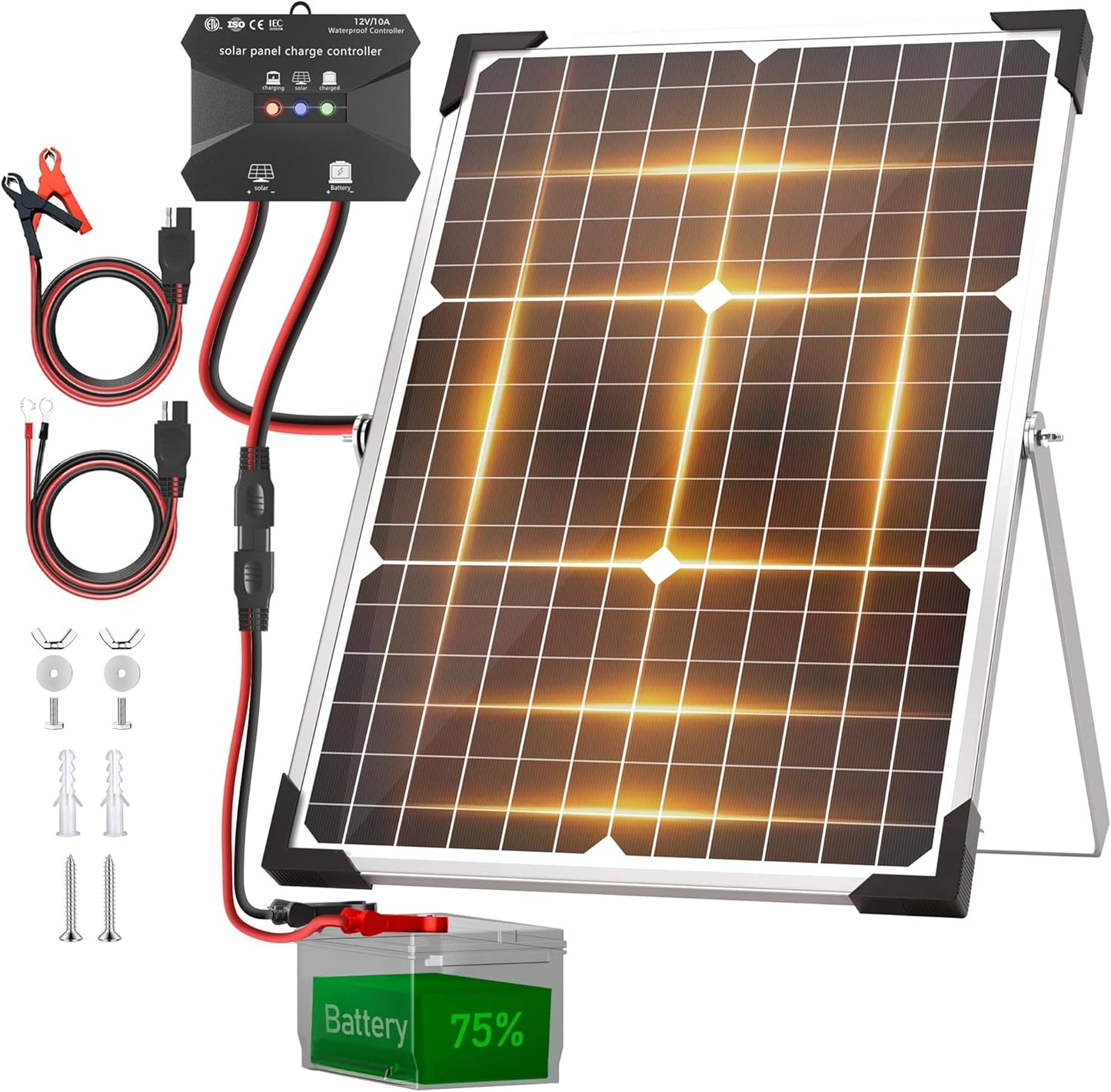 Voltset 12V Solar Battery Charger - 20W Waterproof Solar Panel Kit with Smart MPPT Controller - Trickle Charger Maintainer for Car RV Boat Marine Trailer Automotive Trailer Truck Motorcycle