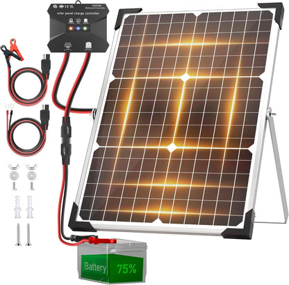 Voltset 12V Solar Battery Charger - 20W Waterproof Solar Panel Kit with Smart MPPT Controller - Trickle Charger Maintainer for Car RV Boat Marine Trailer Automotive Trailer Truck Motorcycle