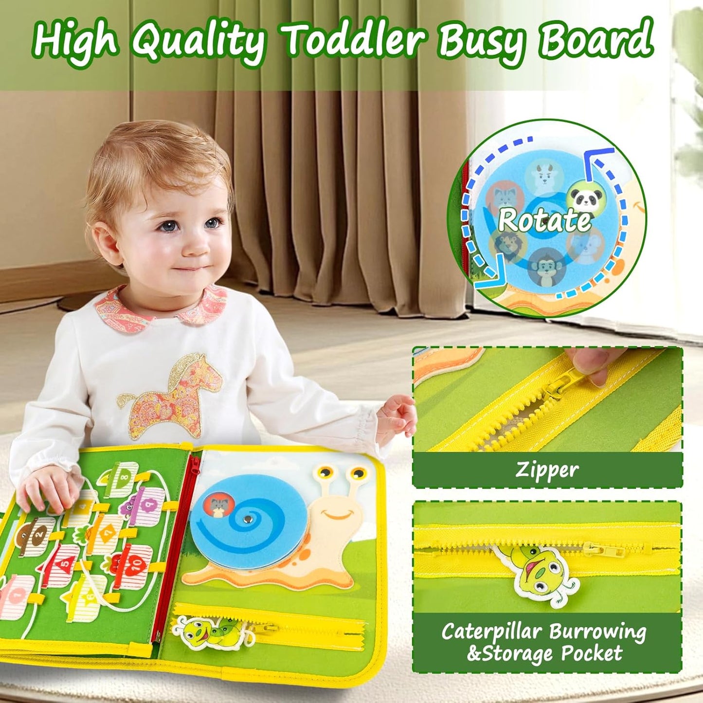 Letoya Toddler Busy Board, Farm Busy Book Montessori Toys for Toddlers, Sensory Board Learning Toy Educational Activity Books Birthday for Girls Boys, Travel Toys for Airplane Car