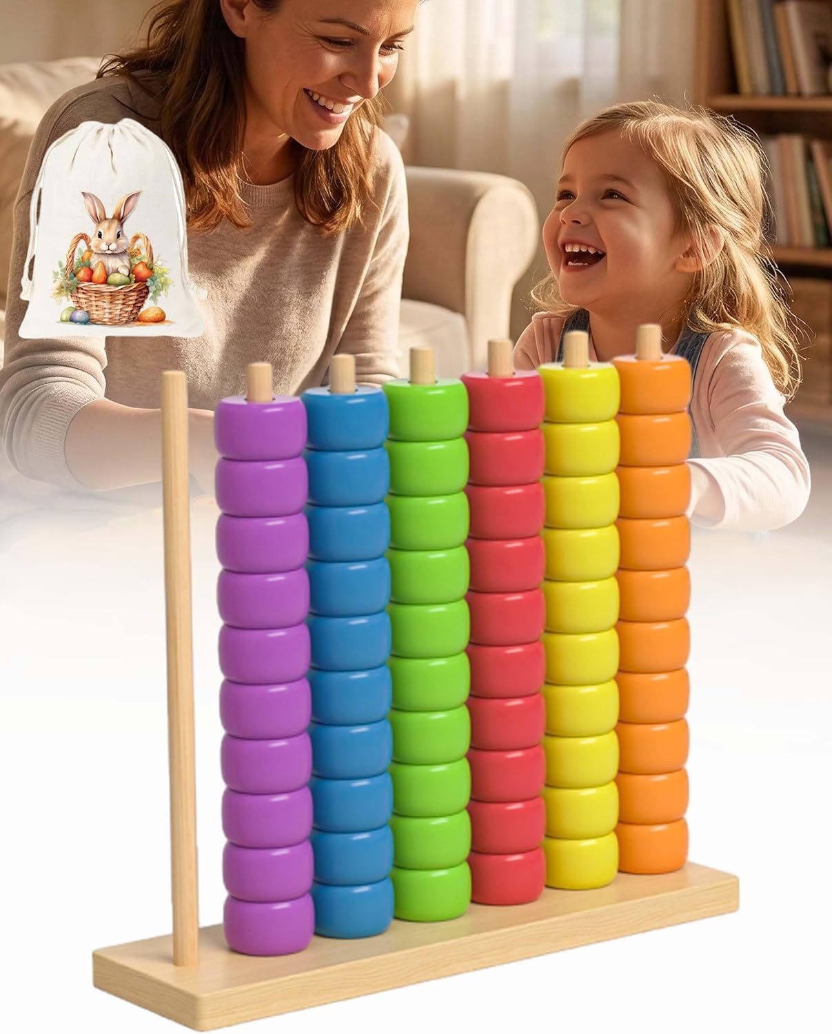 Color Pile Up Challenge, Color Matching Stacking Puzzle Game, Wooden Color Match Challenge Game, Rainbow Ring Challenge Stack Puzzle, Easter Basket Stuffers, Tabletop Brain Games For Family (L-2SET)