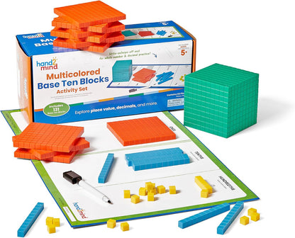 hand2mind Foam Base Ten Blocks Activity Set, Place Value Manipulatives, Base 10 Blocks for Math, Counting Cubes, Math Manipulatives 1st Grade, Small Group Classroom Must Haves (133 Pieces)