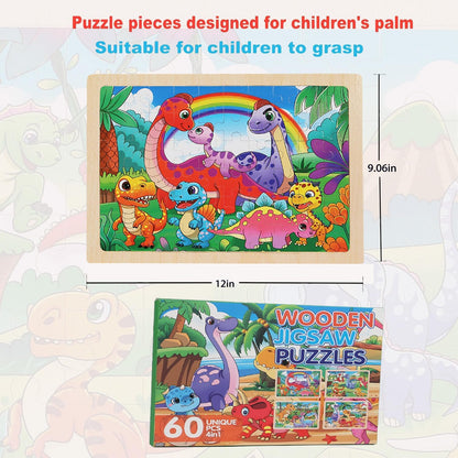 4 Sets of Wooden Puzzles, Each Set has 24 Pieces, Including Castle Unicorn Princess, for Toddlers 3-5, Puzzles for Kids Ages 4-6, Preschool Educational Brain Teaser Toys for Girls 3 4 5 6 Years Old.