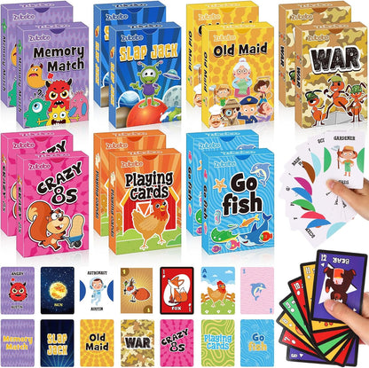 Zubebe 28 Pack Kids Card Games Gifts Bulk Classic Playing Card Game Set for Kids Includes Go Fish, Old Maid, Crazy Eights, Memory Match, Slap Jack, Playing Toy for Party Favors (Classic)