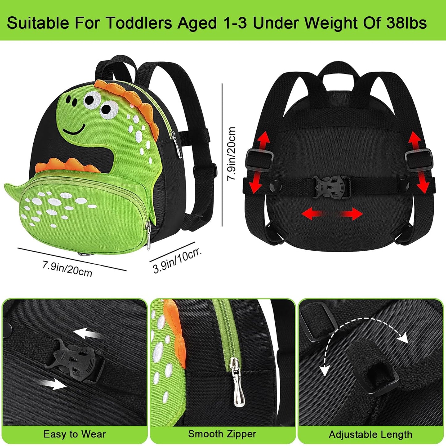 Accmor Toddler Harness Backpack Leash, Cute Dinosaur Backpacks with Anti Lost Wrist Link, Cute Mini Child Backpack Wristband Tether Strap and Protection Leashes for Boys Girls Aged 1-3 Years