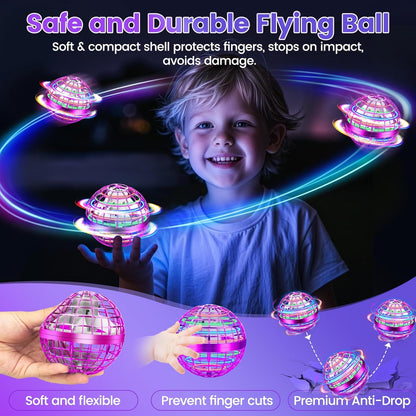 Flying Orb Ball Toy, 2026 Upgrade Hand Controlled Hover Ball with LED Lights,360° Rotating Boomerang Globe Cool Mini Drone, Ideal Birthday&Christmas Gift for Boys Girls-Blue & Purple