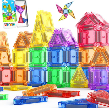 Coodoo Magnetic Tiles for Kids Ages 4-8 Toddler Toys Magnetic Blocks Building Toy STEM Outdoor Kids Toys Gift for Boys & Girls 3+ Year Old, Pocket-Sized Mini Tiles for Classroom Must Haves