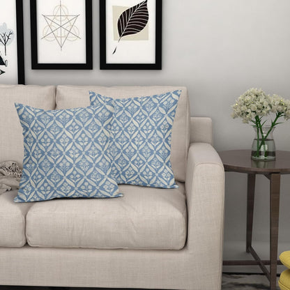 Blue Green Floral Block Print Pillow Covers 12X20 Set of 2, Flower Pattern Spring Summer Print Decorative Throw Pillow Covers Outdoor Farmhouse Seasonal Cushion Case Couch Sofa Bed Decor