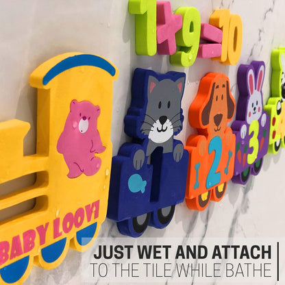 Bath Foam Alphabet Letters Toys - Non-Toxic Bathtub ABC Letters for Kids Toddlers - Premium Educational Floating Animals Puzzles with Toy Organizer for Baby Boys Girls - Set of 52 Pcs