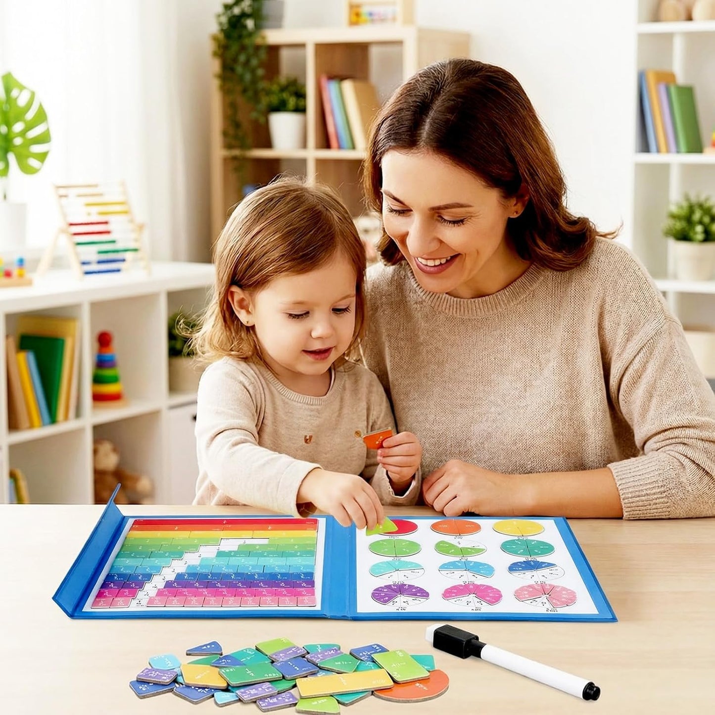 Magnetic Fraction Demonstration Book Educational Puzzle, Magnetic Fraction Tiles & Circles for Kids Math Manipulatives Fractions Tiles Montessori-inspired Score Disk Demonstrator for Elementary School
