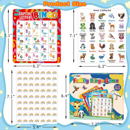 Fancy Land Alphabet Bingo Game Kids Sight Word Bingo Set Number Letter Animal Board Game for Kindergarten Preschool Counting and Matching Skills Development Family Night Classic Educational Supplies