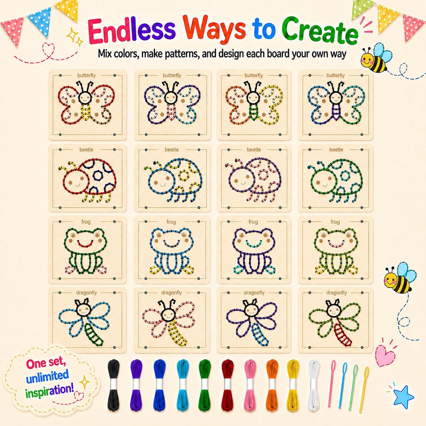 Montessori Wooden Lacing Toys for Toddlers and Kids Ages 2-4 5-7, Sewing Kit Fine Motor Skill Busy Board, Education Sensory Preschool Toy for 1 2 3 4 Year Olds, Birthday Gift for Boys and Girls