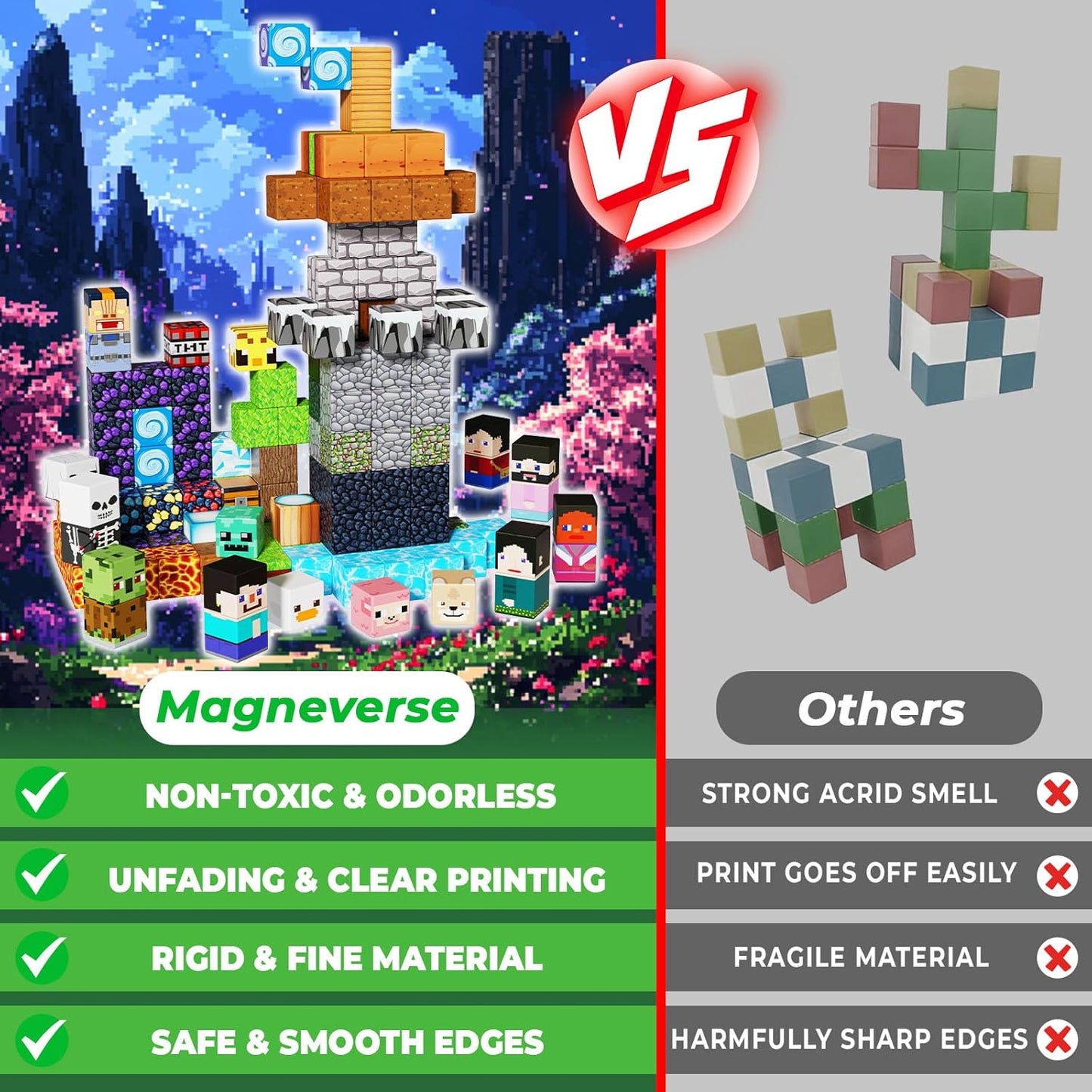 Magneverse 200 PCS 0.8in Magnetic Blocks - Magnet Toys for Kids, Magnetic Building Blocks Cubes, Stacking Magnets, School STEM Toys Birthday Gifts for Boys and Girls Age 3+ Years Old (Theme: Portal)