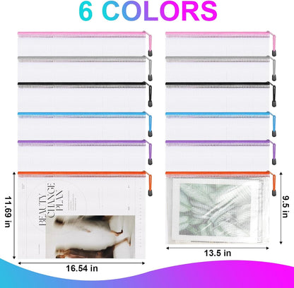 Krvyrn Mesh Zipper Pouches, 12 Pack A3 Waterproof Zipper Pouches for Board Game Storage, Puzzle Storage, Office and School Supplies, Home, Travel Organizer