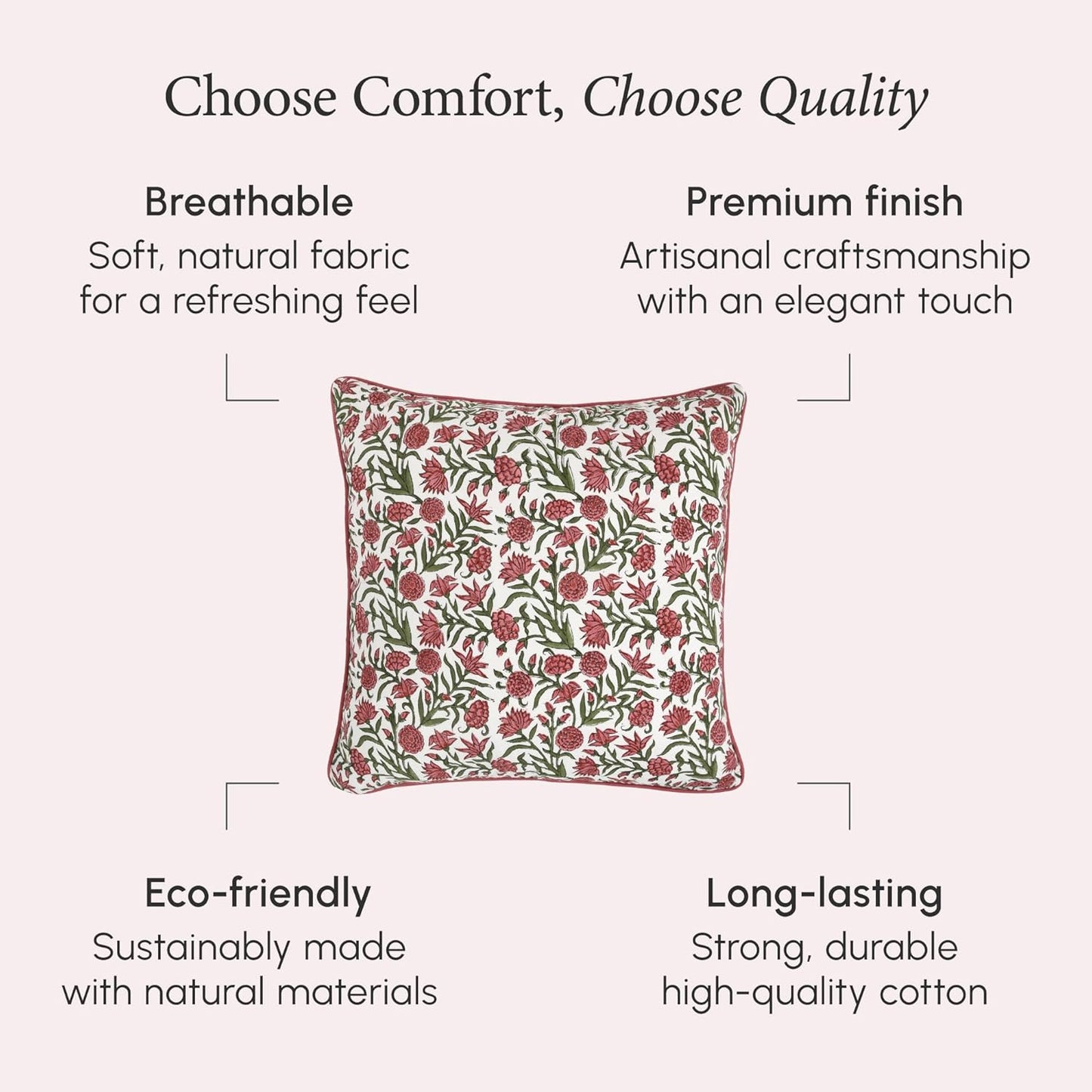 CPC 100% Cotton Throw Pillow Covers 18x18 Inch, Set of 2 Green Block Print Pattern Couch Pillow, Cute Boho Decorative Pillows for Living Room, Bedroom with Hidden Zipper- Agate Green