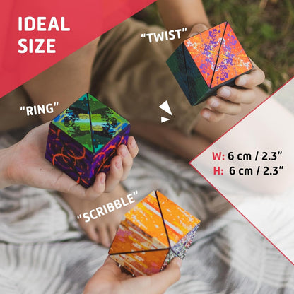 CUBENDI Geometric Origami Puzzle - Infinity Fidget Cube for Adults, Kids & Teens – Mesmerizing & Magnetic Shape Shifting Box w/48 Rare Earth Magnets - by Fun in Motion Toys (Twist)