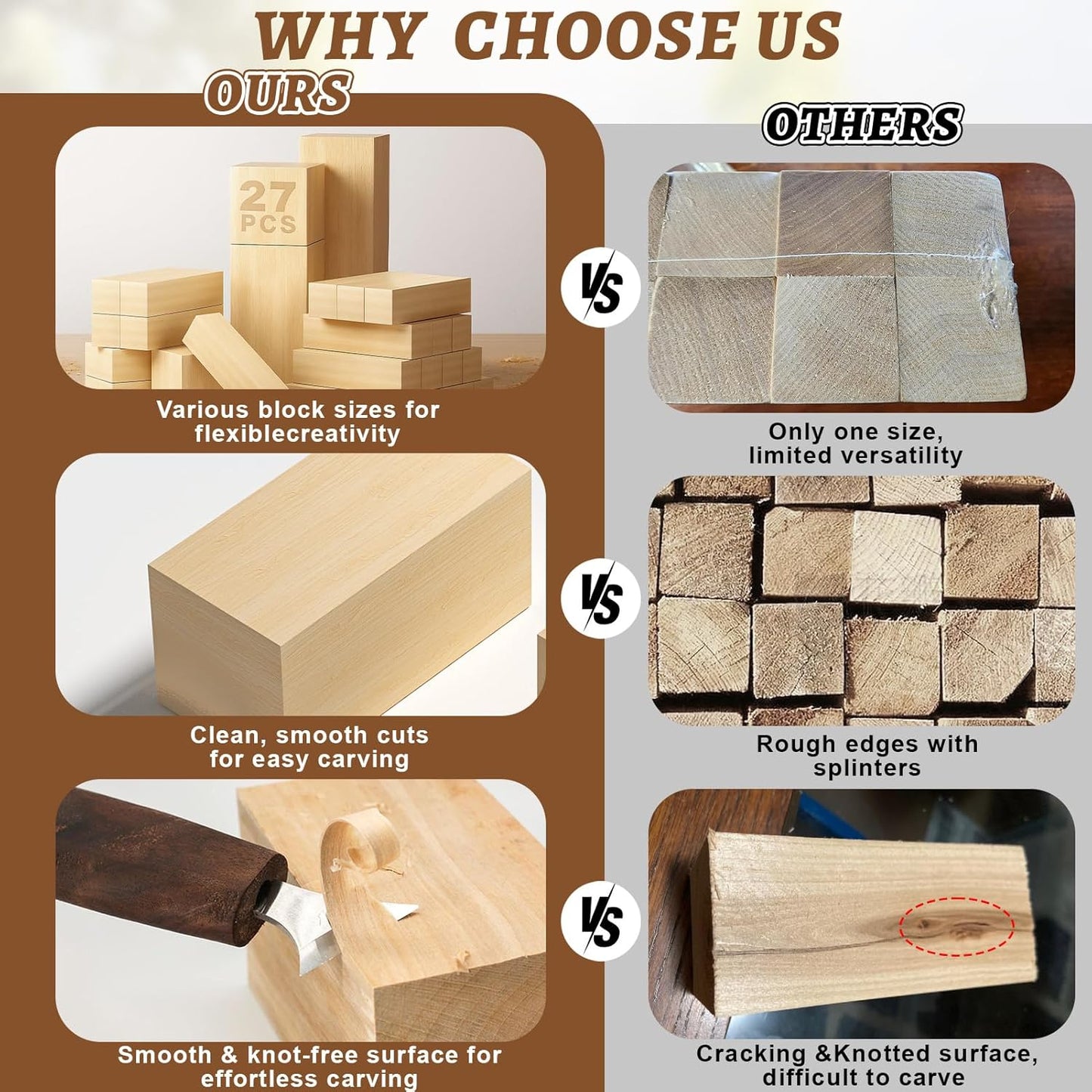 27 Pcs Basswood Carving Blocks, Whittling Wood Carving Kit with 3 Different Sizes and Pattern Sticker, Soft Unfinished Wooden Blocks for Crafts Beginners Adults