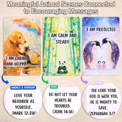Christian Biblical Affirmation Cards for Kids - 52 Themed Scripture Cards with Family Discussion Questions | Daily Devotional & Bible Memory Tool | Inspirational Faith Gifts