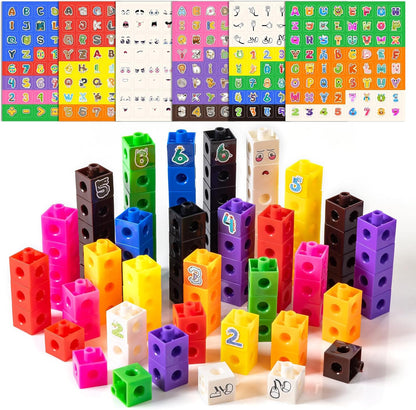 Pixel Art Creator – 400 Hard Plastic Cubes - 100 Pcs Math Linking Cubes with 384 Cartoon Stickers, STEM Toy for 5+ Year Olds, Fine Motor Skills Game & Kinder Classroom Must-Have